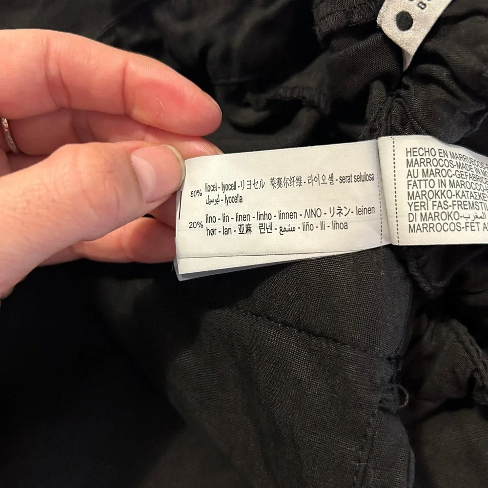 Zara Linen Blend Elastic Waist Tie Crop Pants‎ Black M Good